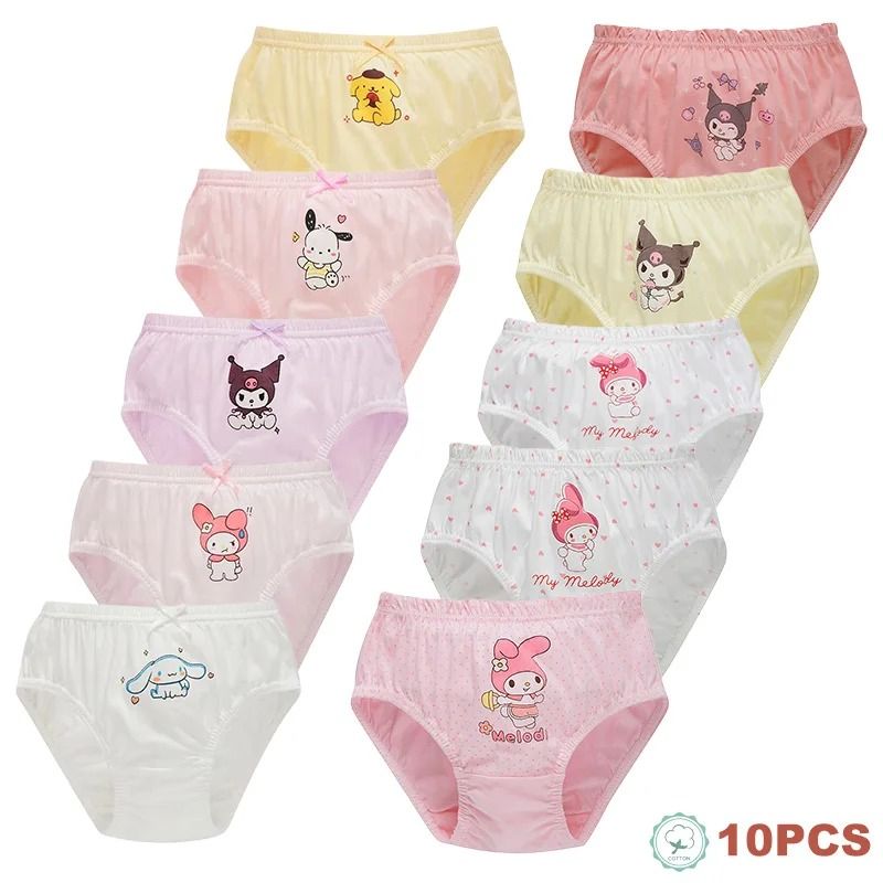Cute Cartoon Cotton Girls Panties Soft Breathable Triangle Underwear for Kids 5 or 10 Piece Set