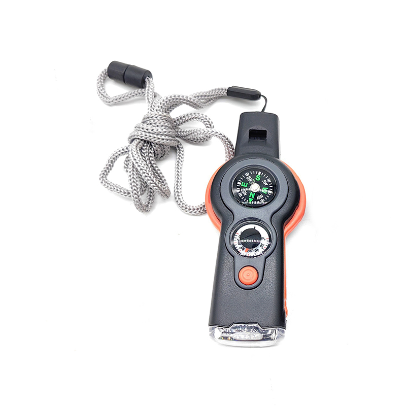Survival Whistle Multi Tool Flashlight with Compass & Thermometer for Outdoor Emergency Gear