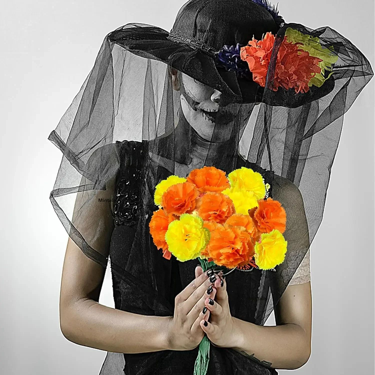 Artificial Marigold Flowers for Day of the Dead and Diwali Decor (30pcs)