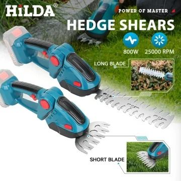 HILDA 2-in-1 Electric Hedge Trimmer – Professional Cordless Shrub Mower & Pruning Shear for Makita 18V Battery