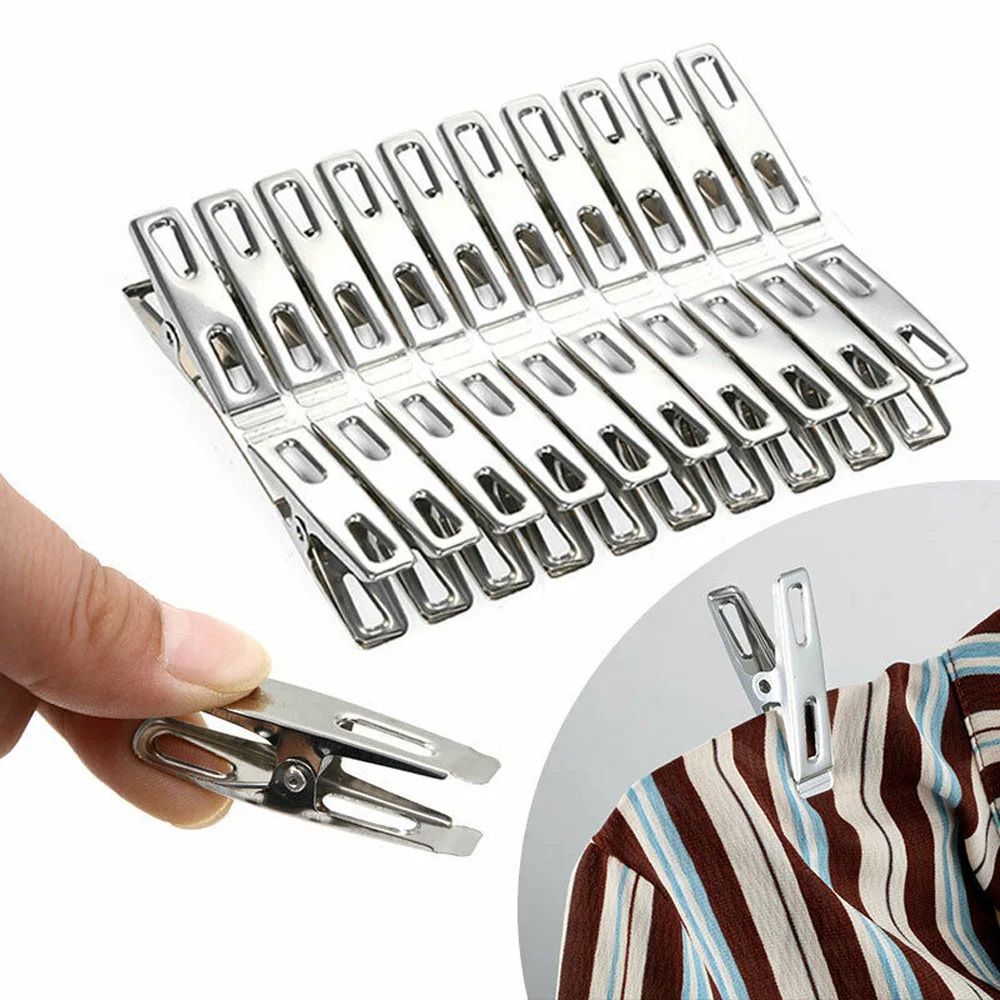 Stainless Steel Clothes Pegs Set – 20/40/60pcs Windproof Metal Clothespins for Laundry & Home Use