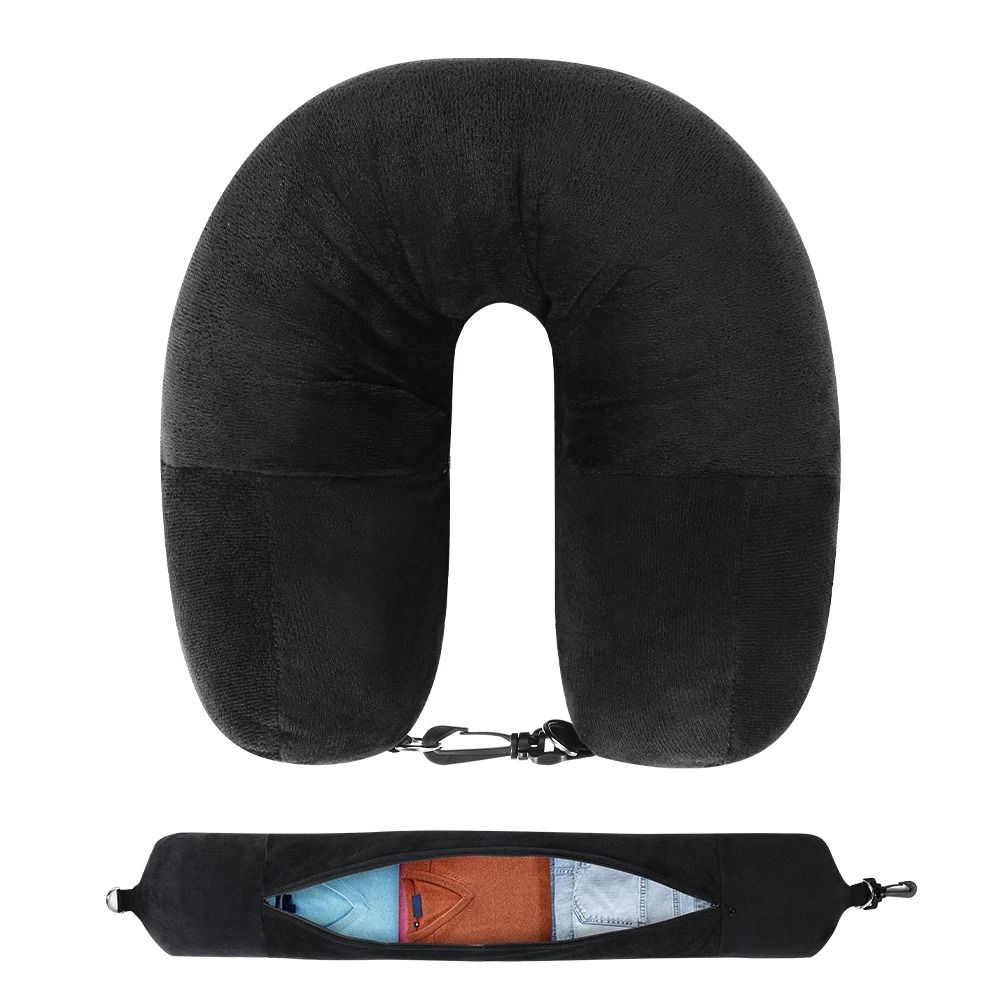 Travel Neck Pillow With Fillable Clothing Insert And Velvet Cover