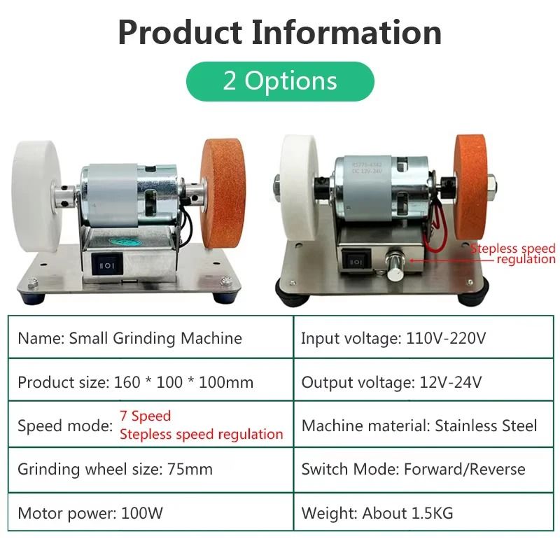 Electric Dual Head Grinder 100W Table Polisher for Coarse and Fine Metal Grinding