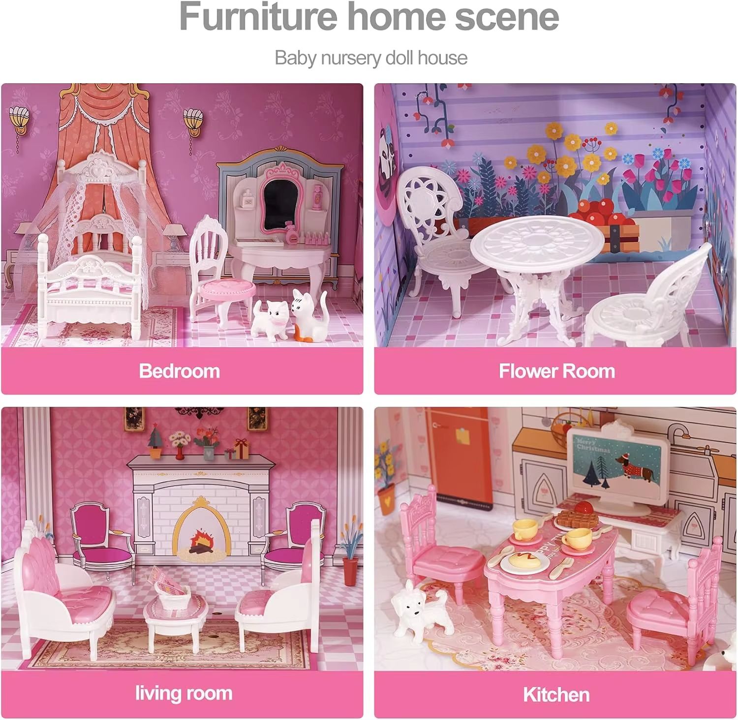 ROBUD Victoria Wooden Dollhouse for Kids 3-Story Pretend Play House with Furniture