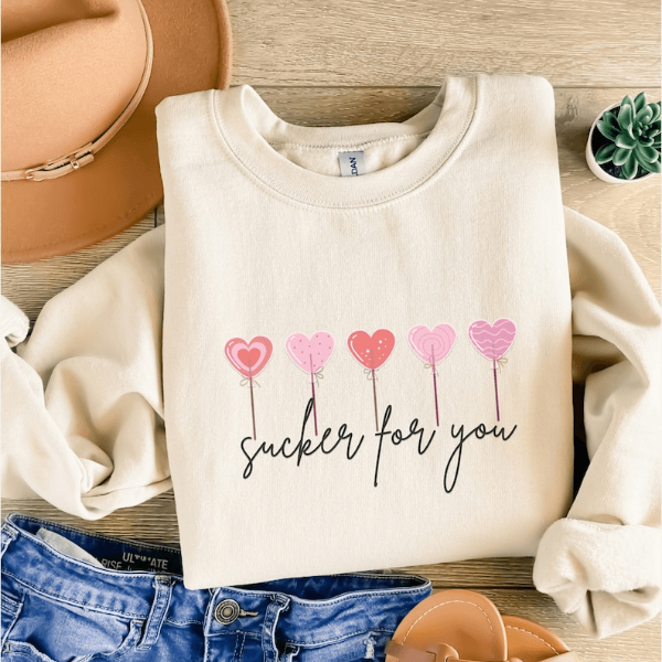 Valentines Day Sweatshirt for Women Heart Sucker Candy Heart Positive Affirmation Crewneck