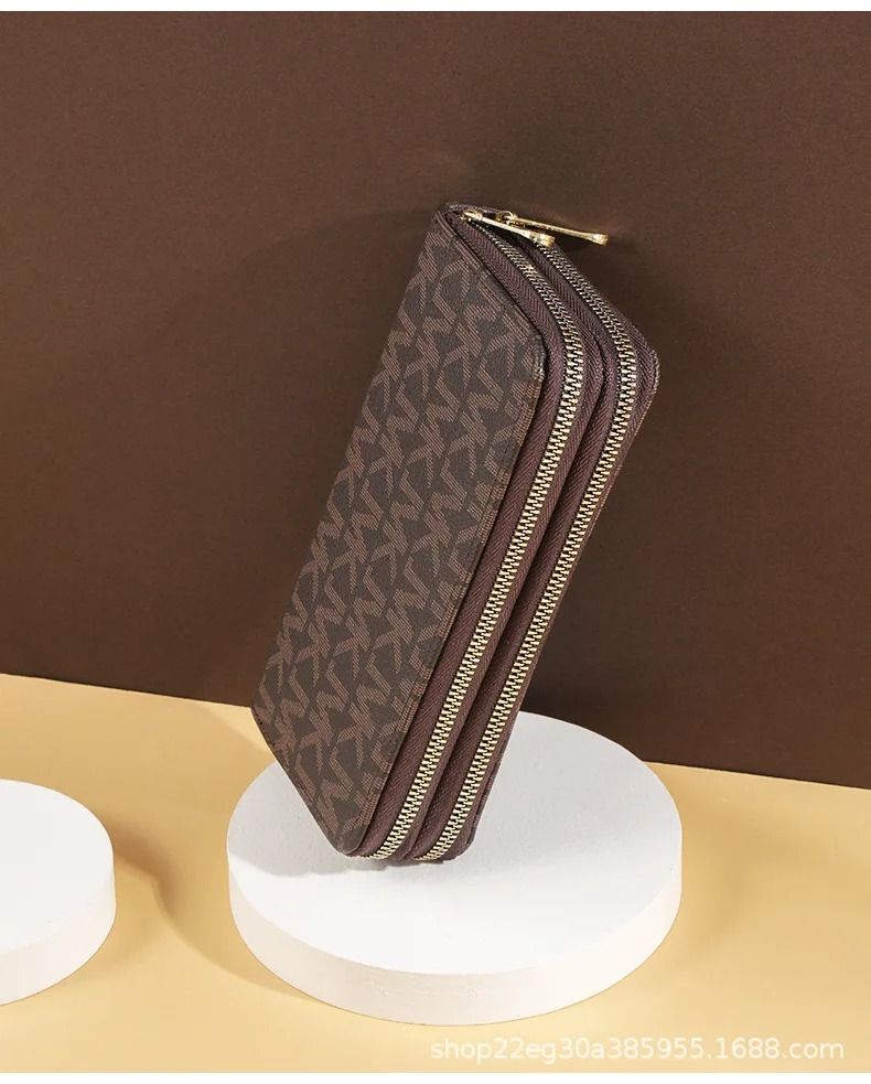 Womens Long Double Zipper Wallet With Phone Card And Wristlet Design