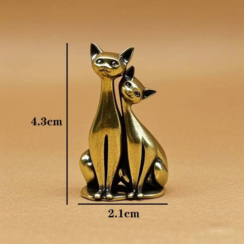Vintage Brass Cat Couple Sculpture Romantic Intertwined Cats Figurine Home Decor