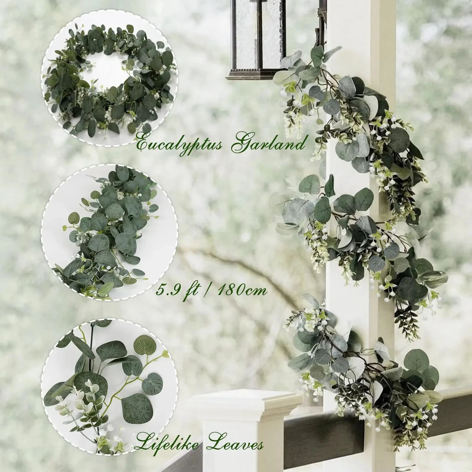 Artificial Eucalyptus Garland with White Flowers