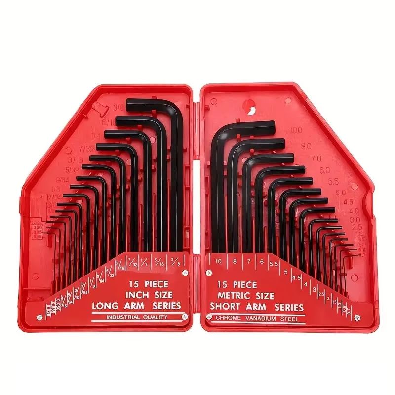 30-Piece Hex Key Wrench Set SAE and Metric L-Shaped Allen Wrenches Chrome Vanadium Steel