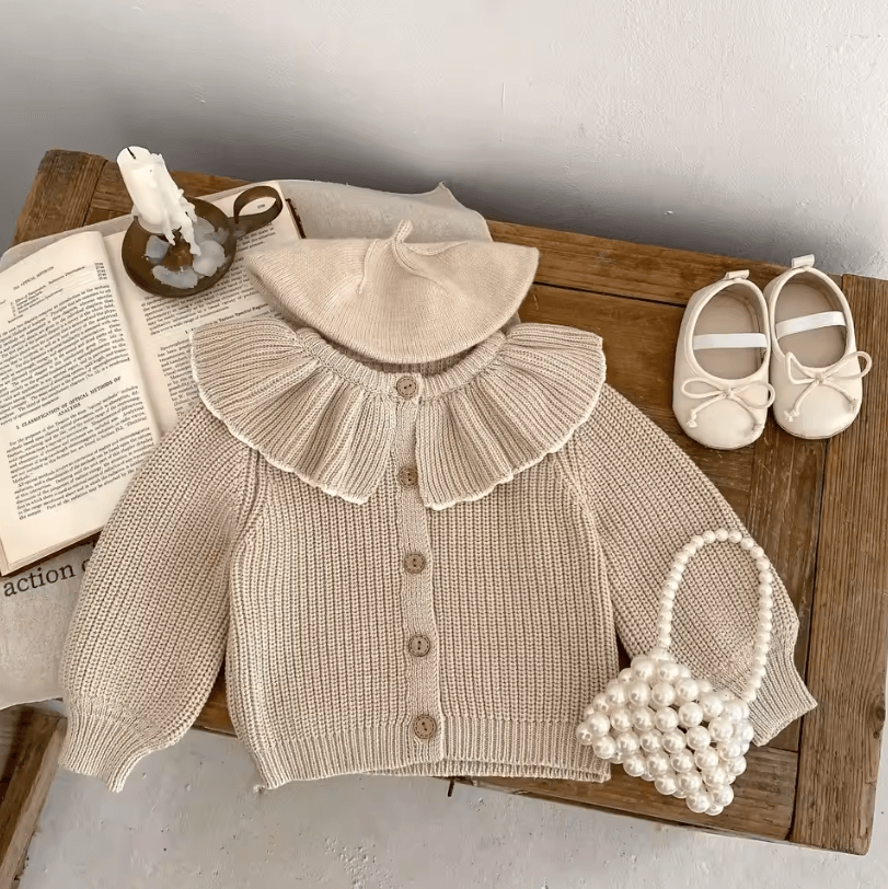 Baby Girl Ruffle Collar Knit Cardigan Soft Toddler Girl Knitted Sweater Coat