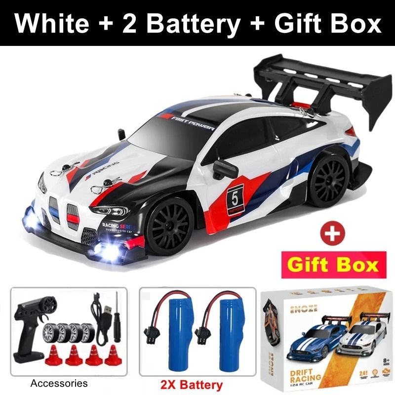4WD RC Drift Car with LED Lights Rechargeable Remote Control Racing Toy