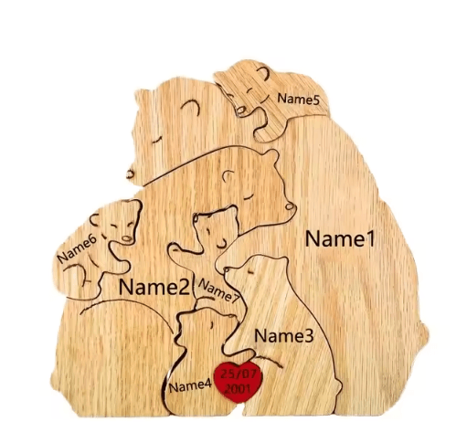 Custom Family Bear Puzzle Ornament – Personalized Family Name Bear Decor with Engraving