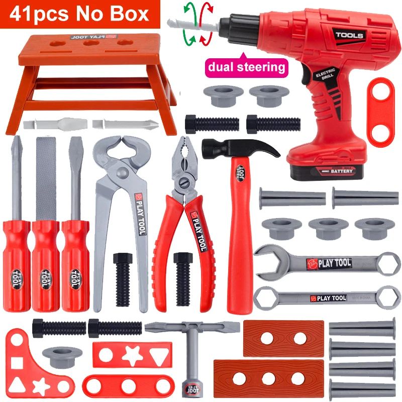 41-Piece Kids Tool Set with Toy Drill Pretend Play Construction Tools Kit