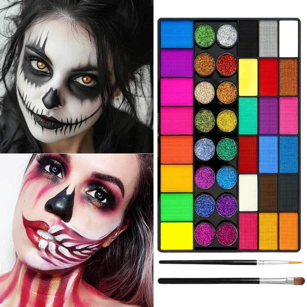 42 Colors UV Neon Face Paint Set, Fluorescent Glitter Art Makeup, Water Soluble Body Painting for Party Festivals Hallow