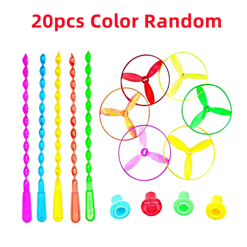 Kids Flying Helicopter Toy Hand Powered Bamboo Dragonfly Spinner