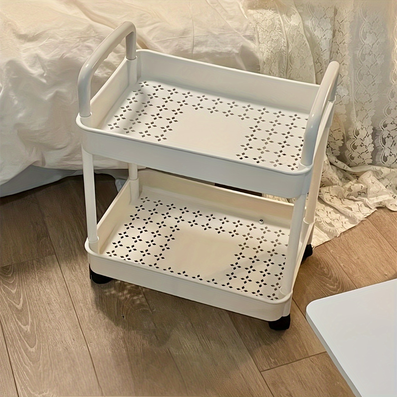 Small Rolling Storage Cart - Multifunctional Double-Layer Storage Rack for Kitchen & Bathroom
