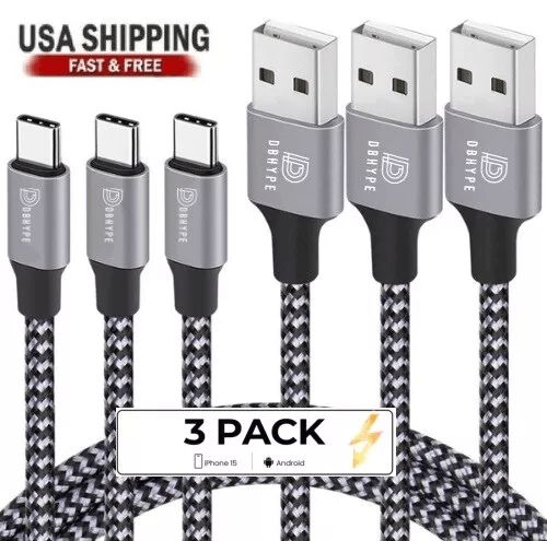 USB C Type-C Braided Charger Cables, Fast Charging & Data Sync Cord Set for Android Phones, Tablets