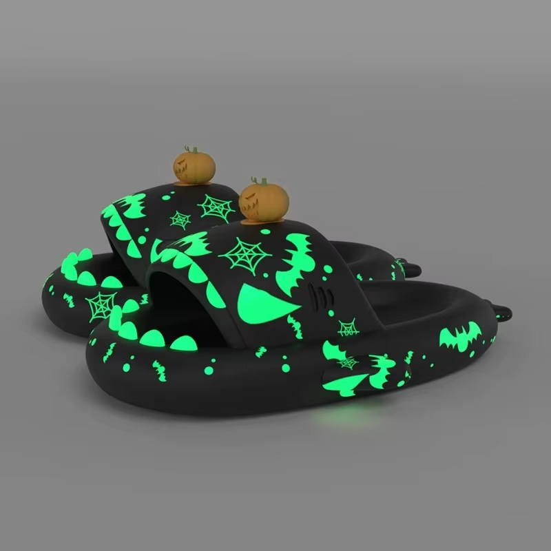 Men Luminous Christmas Shark Slippers, Pirate Milk Cow Sandals, Non-slip EVA Flip Flops, Adult Bathroom Shoes
