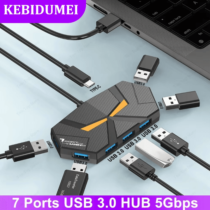 SpeedStation 7-Port USB 3.0 Hub – High-Speed PD Power Supply USB Docking Station Adapter