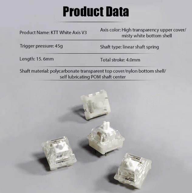 KTT Kang White V3 Mechanical Keyboard Switches – 3-Pin Custom Linear RGB SMD Set Compatible with MX