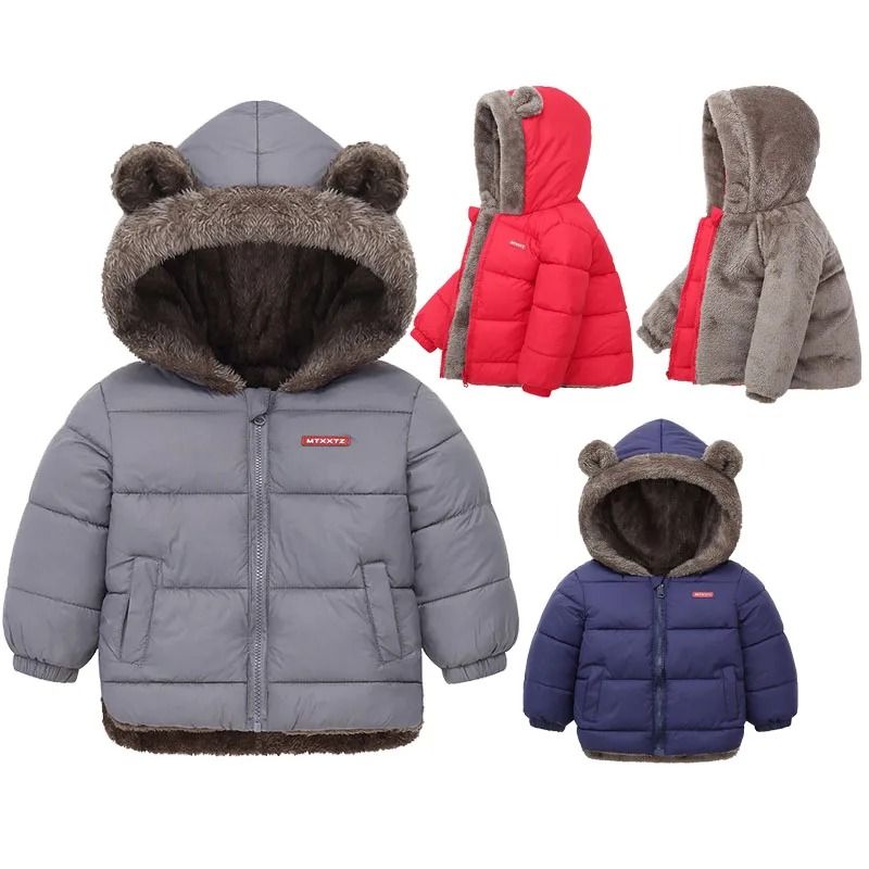 Childrens Thick Fleece Hooded Jacket - Winter Cashmere Padded Outerwear
