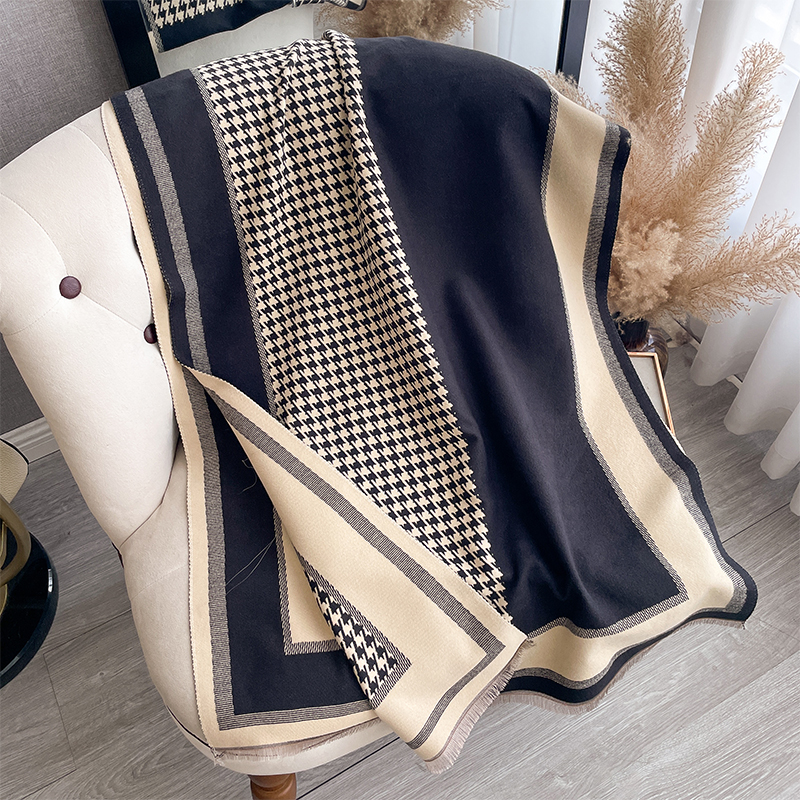 Elegant Luxury Brand Two-Sided Jacquard Scarf Pashmina Cashmere Soft Warm Fringe Shawl Cozy Winter Coldproof & Windproof