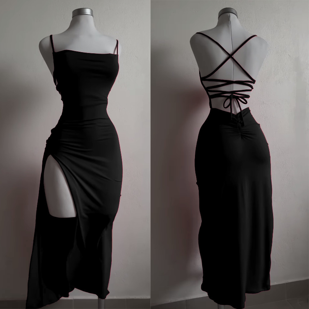 High Street Female Suspender Robes Sexy Backless Lace Up Long Dress Women Split Bodycon Party Dresses