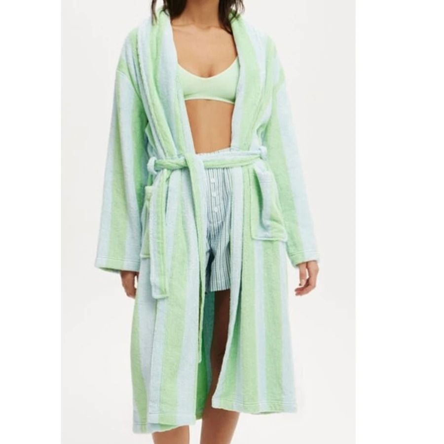 Comfort Womens Towel Robe Lace Up Printed Classic Spa Bathrobe