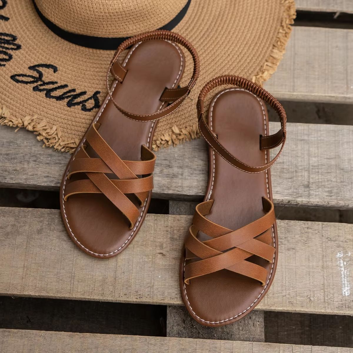 ComfortStep Roman Strap Flat Women's Summer Sandals – Non-Slip Rubber Sole