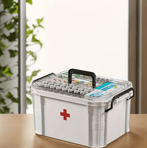 Double Layer Transparent Medicine Storage Box with Handle Clear PVC and Plastic Organizer