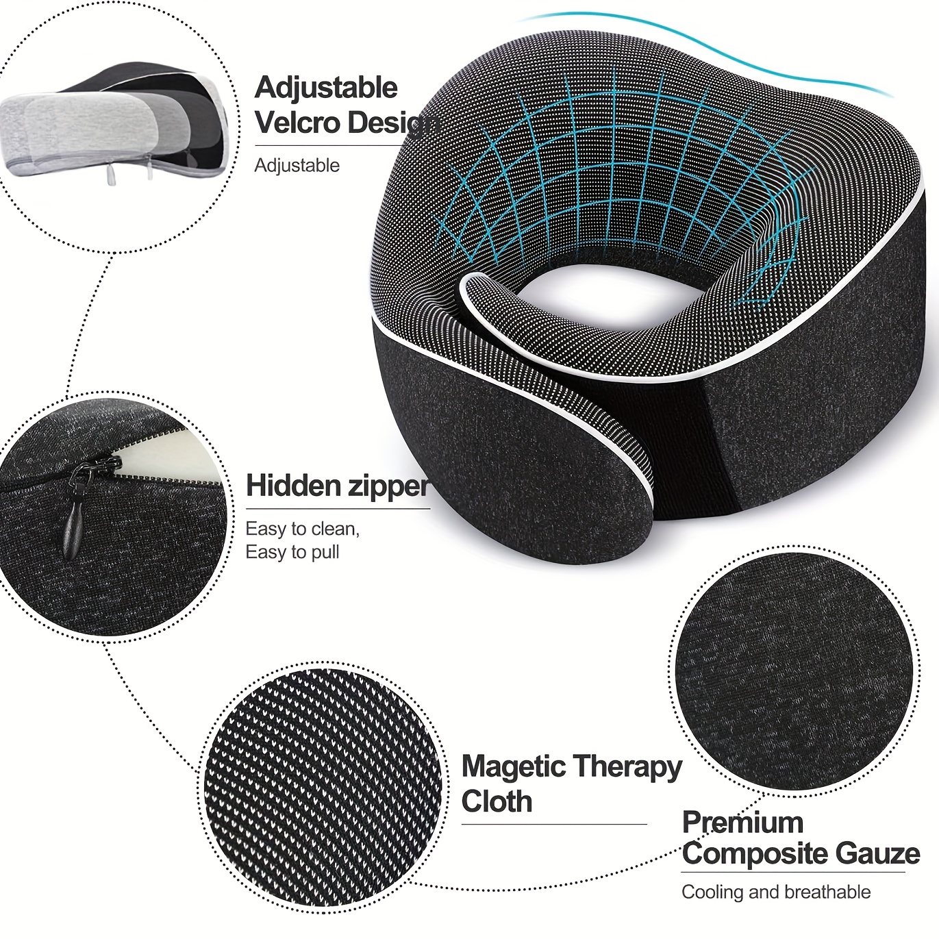 Ergonomic Travel Neck Pillow Memory Foam Support for Airplane & Car Portable & Compact with Storage Bag