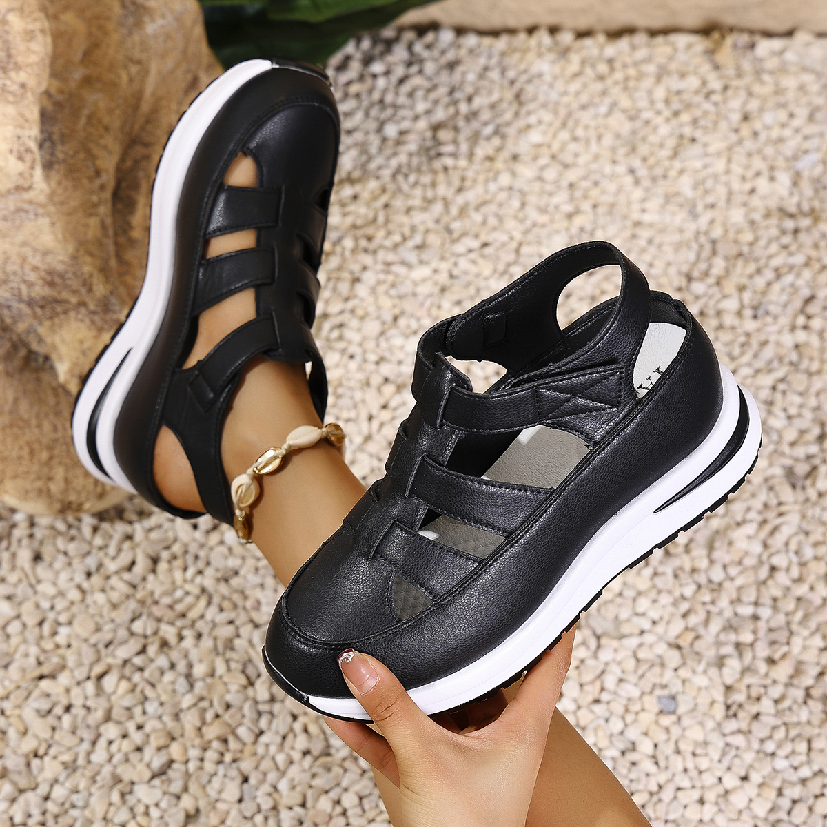 New Women Closed Toe Sandals, High Quality Wedge Shoes, Summer Buckle Strap Office and Career Sandals