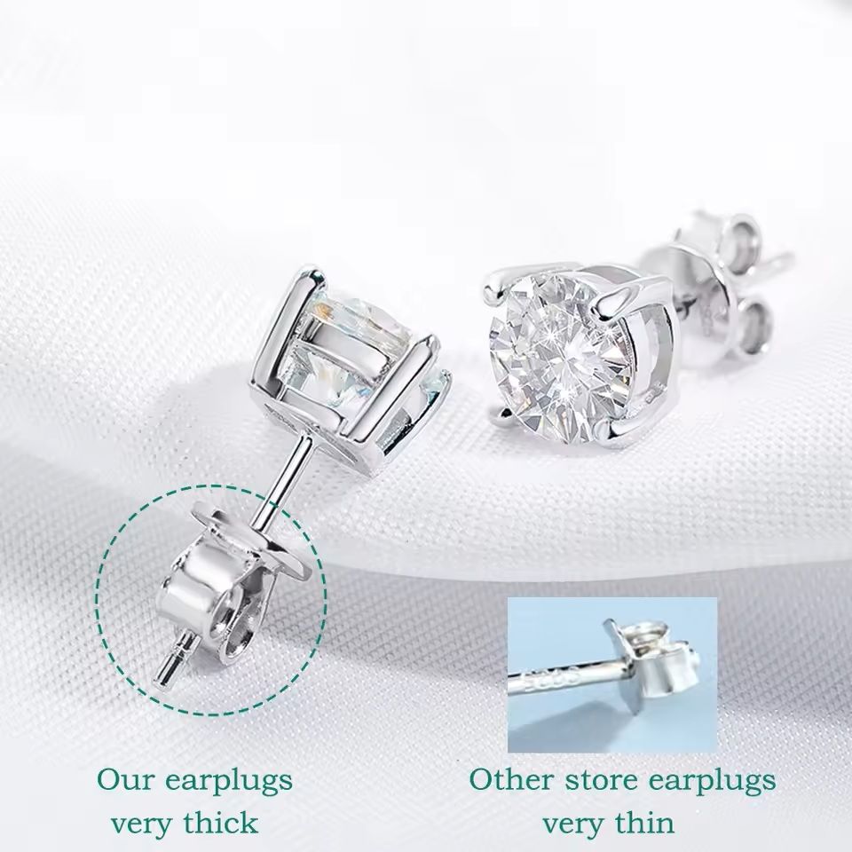Moissanite Stud Earrings in S925 Silver with Platinum Plating