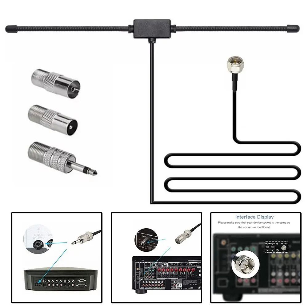 FM Dipole Antenna 75 Ohm Stereo Receiver Radio Antenna with F Connector