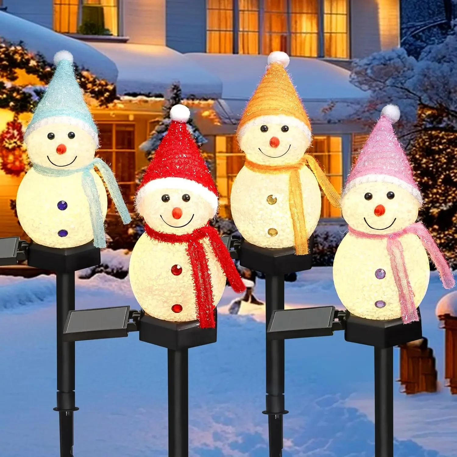 Solar Powered Ground Stake Light Snowman Xmas Pathway Lights, Outdoor Solar Garden Light for Christmas Lawn Yard