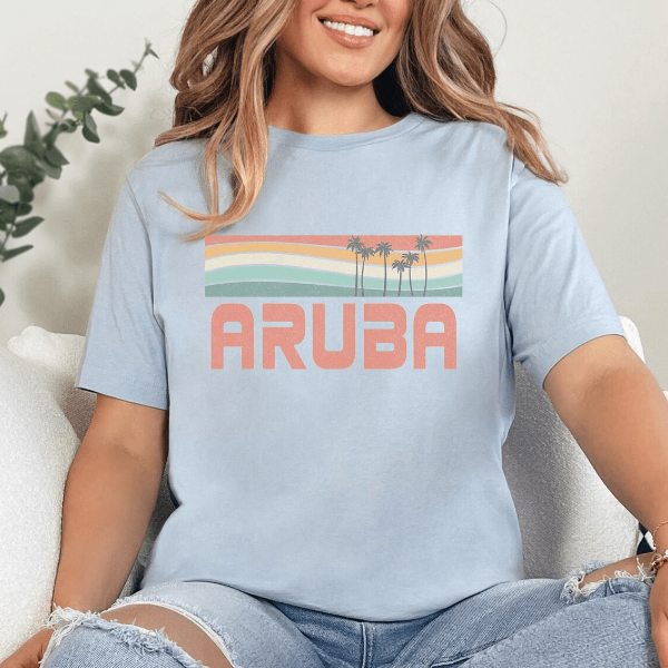 Aruba Vacation Shirt Retro Caribbean Palm Tree Beach Tee