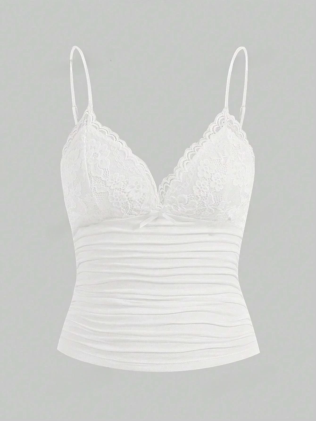 Phumee Y2K Contrast Lace Bow Front Backless Crop Cami Top