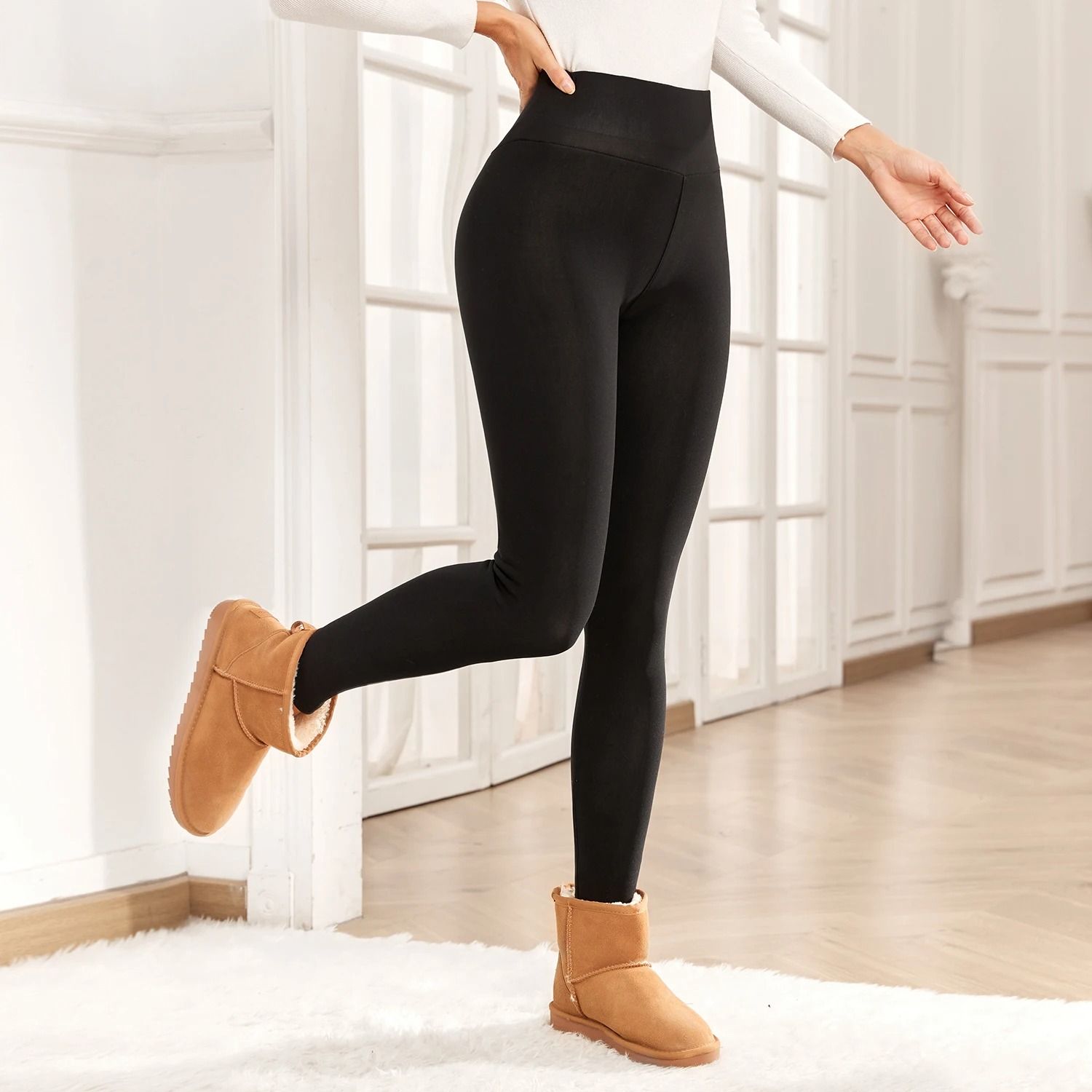 Women Thick Velvet High Waist Winter Leggings Warm Stretch Pants