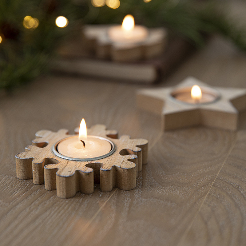 Christmas Tree Shape Candle Holder Wooden Snowflake Xmas Decor for Home Decoration