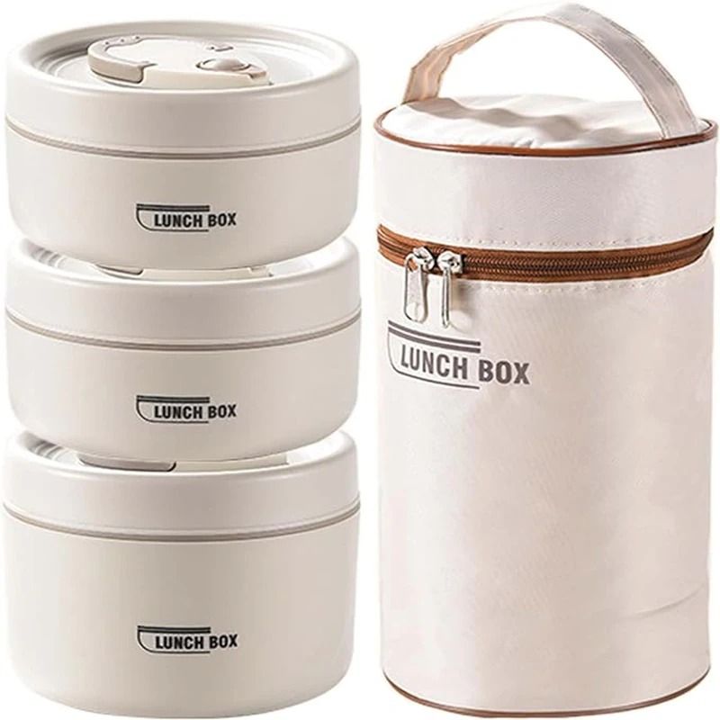 Portable Insulated Lunch Container Set with 3 Stackable Food Boxes for Adults and Kids