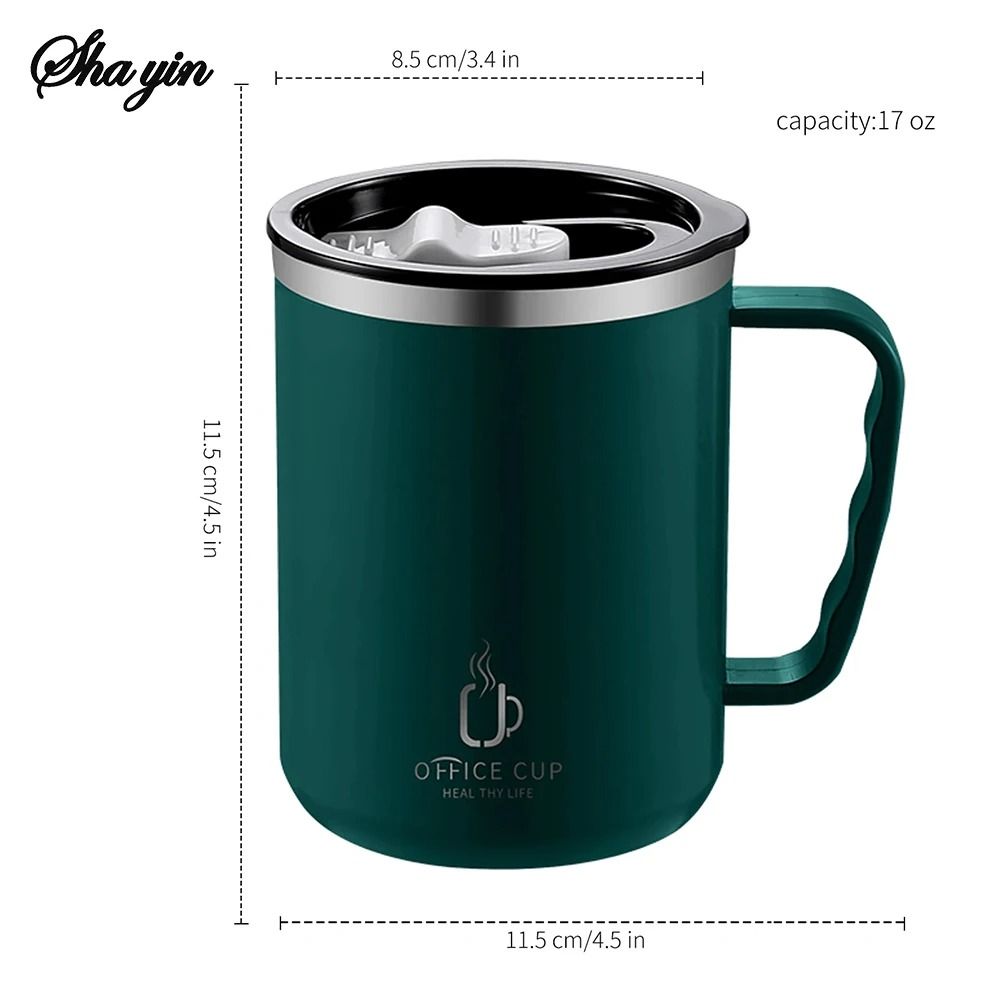 Stainless Steel Water Bottle Insulated Coffee Mug Double Wall Thermal Cup with Handle and Lid