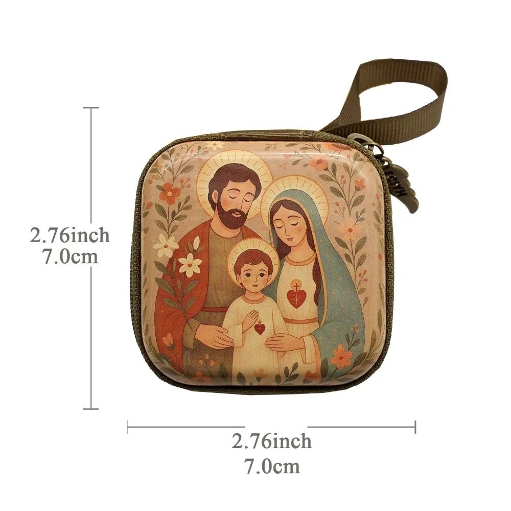 Virgin Mary Prayer Rosary Bag – 2.8 in Zippered Christian Jewelry Box – High-Yield Devotional Interaction Hub