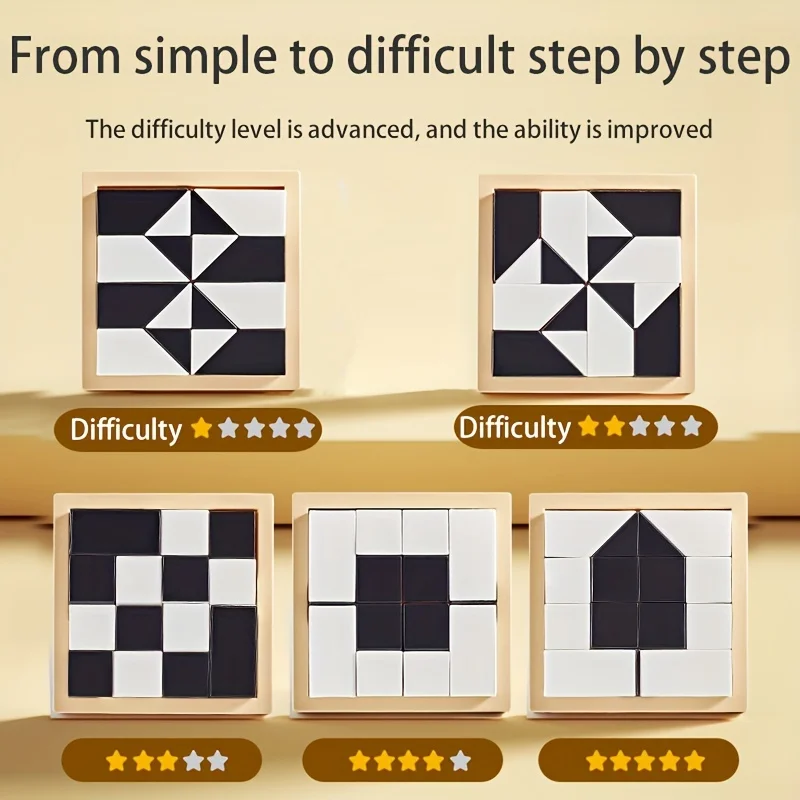 Children's Intelligent Puzzle Toys Level Parent-Child Interactive Tabletop Game Black and White Hidden Building Block