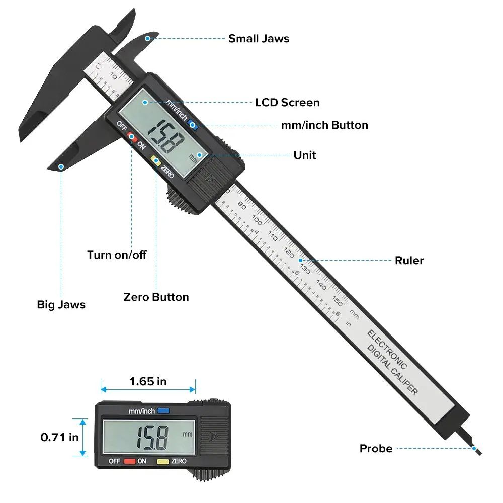 Precision Digital Caliper Carbon Fiber Gauge – LCD Electronic Vernier Micrometer Ruler for Accurate Internal & External