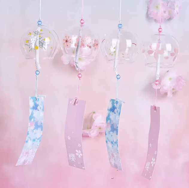 Japanese Sakura Glass Wind Chime Elegant Furin Bell Hanging Decor for Home & Garden