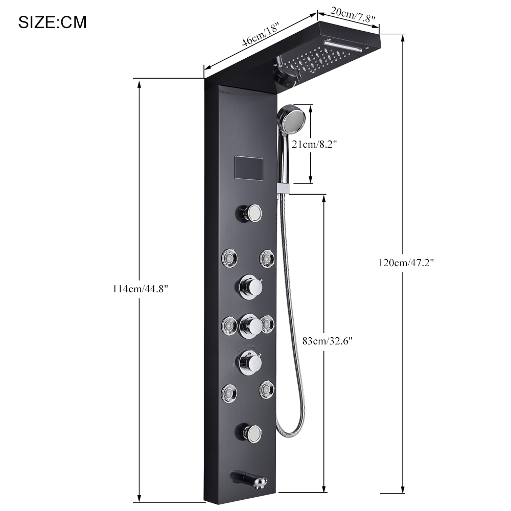 LED Light Shower Panel, Waterfall Rain Digital Display Shower Faucet Set, SPA Massage Jet Bathroom Column Mixer Tap