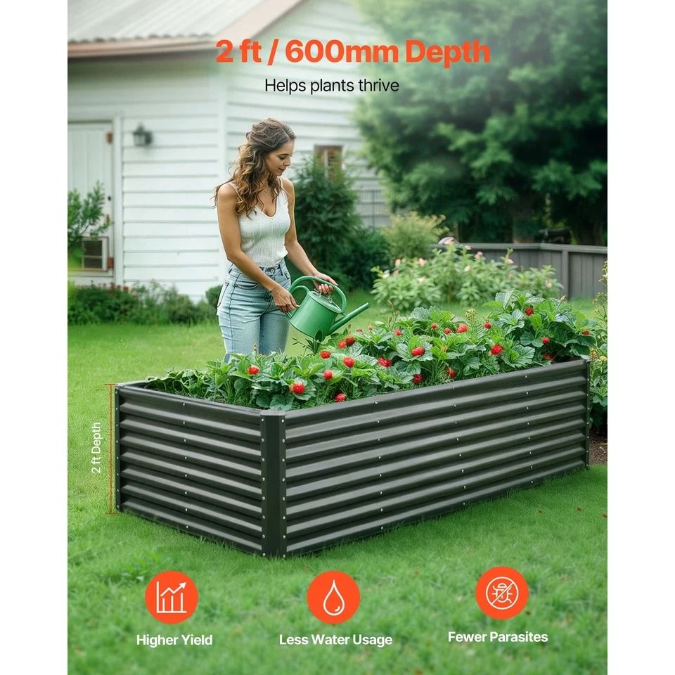 Galvanized Metal Raised Garden Bed Outdoor Planter Box for Vegetables & Flowers