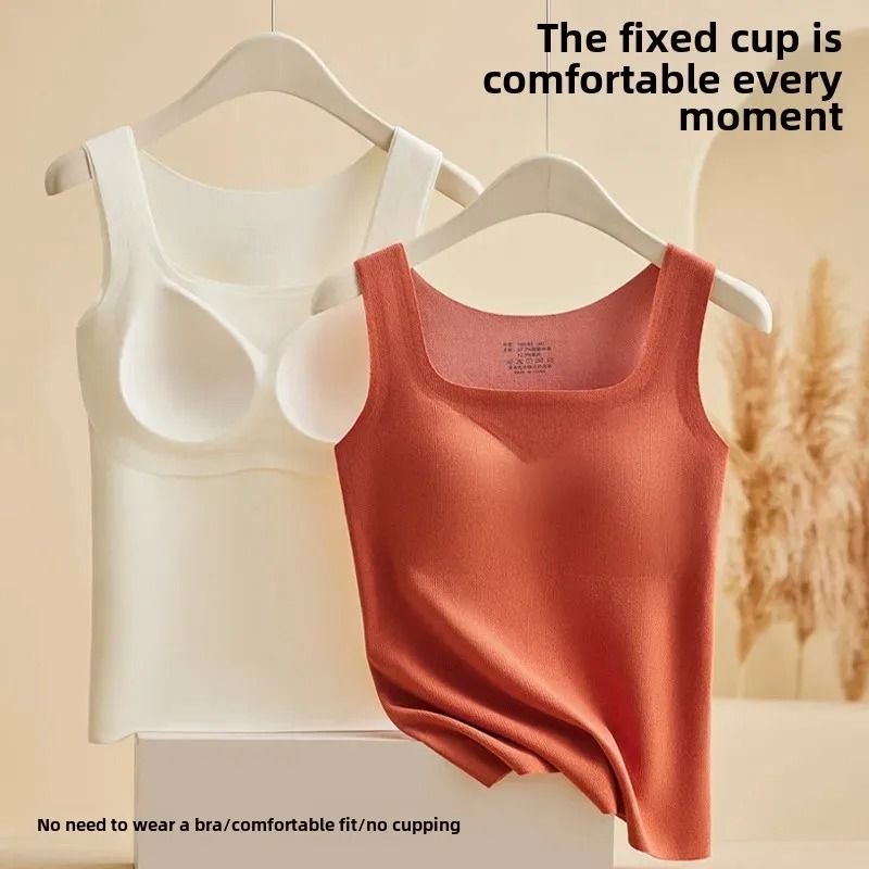 German Velvet Thermal Tank Top With Chest Pad For Women Seamless Winter Warm Undershirt