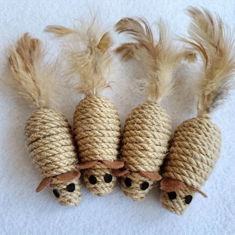 Sisal Plush Mouse Cat Toy Set – Interactive Bite-Resistant Self-Play Mice (4pcs)