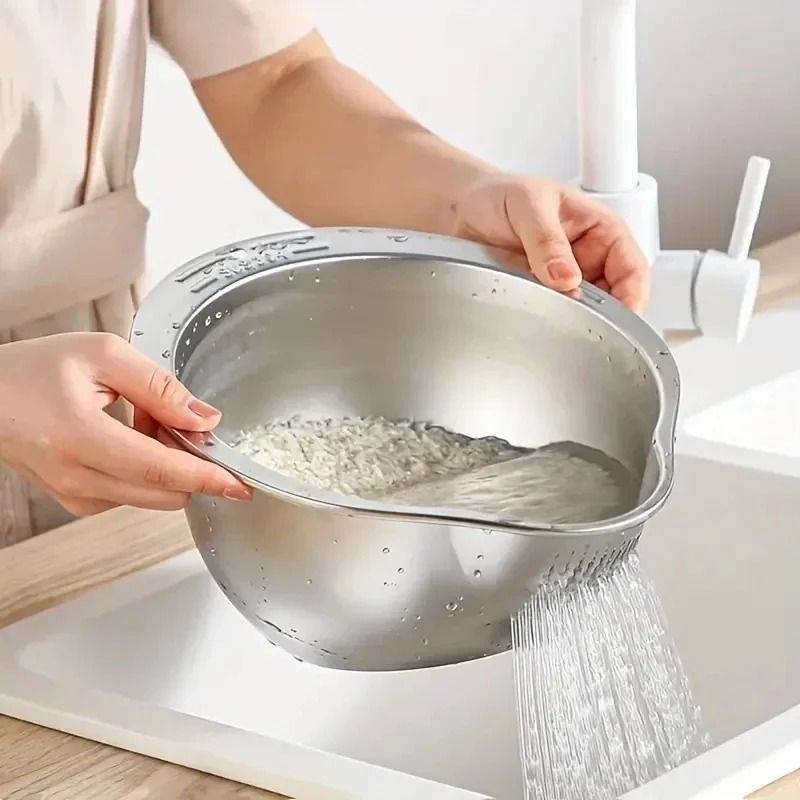 Stainless Steel Rice Washer Strainer Bowl 304 Kitchen Colander